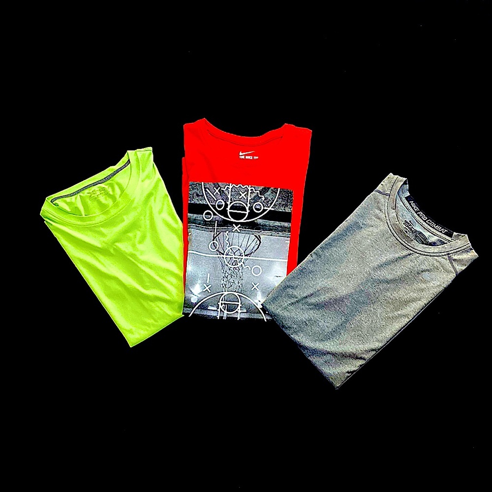 1 xersion neon tee, 1 nike tee, 1 fitted dry fit(grey)